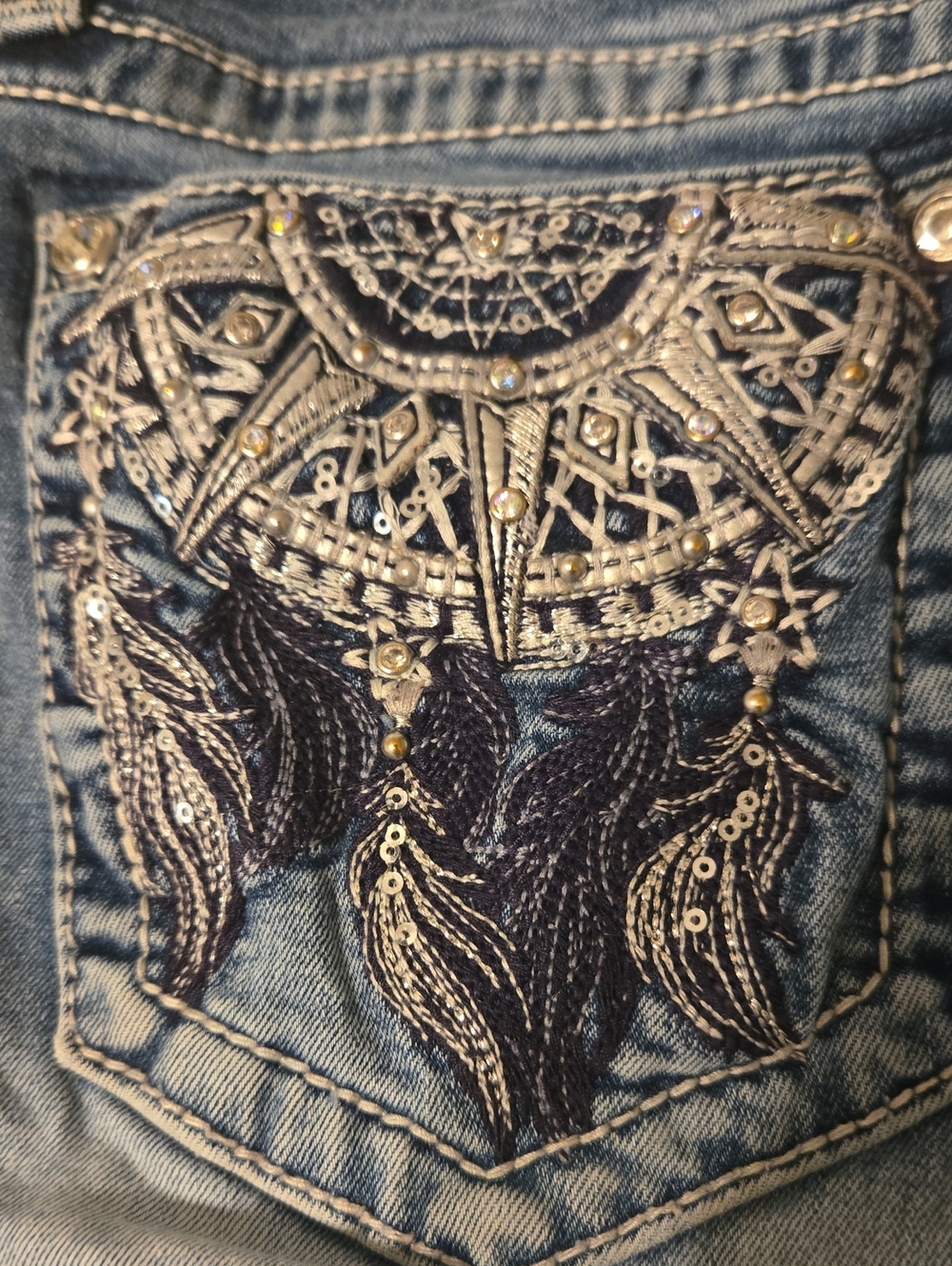 Miss Me Hailey Skinny Jeans Size 31 Embellished Rhinestone Sequin Denim